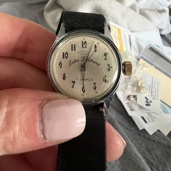 Andre Bouchard automatic Swiss watch silver tone watch with black band